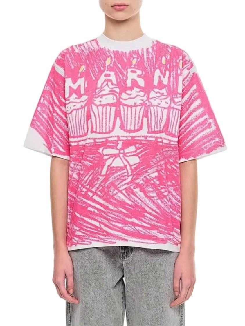 Marni Short-Sleeved Cotton T-Shirt With Abstract Graphic Design