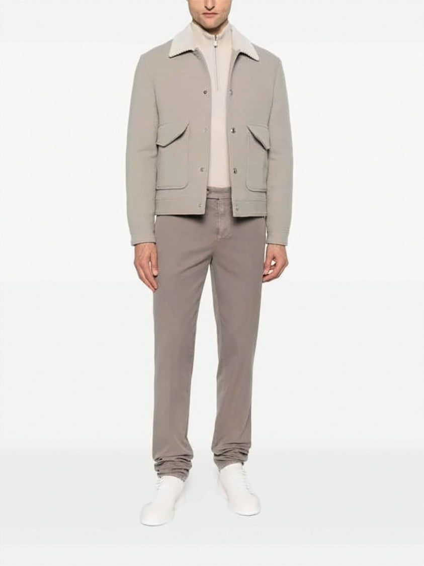 Brunello Cucinelli Smooth Taupe Straight Pants With Mid-Rise Waist