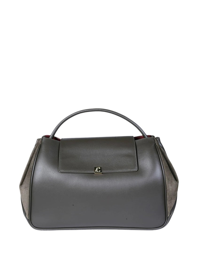 Coccinelle Structured Grey Leather Handbag With Suede Side Panels