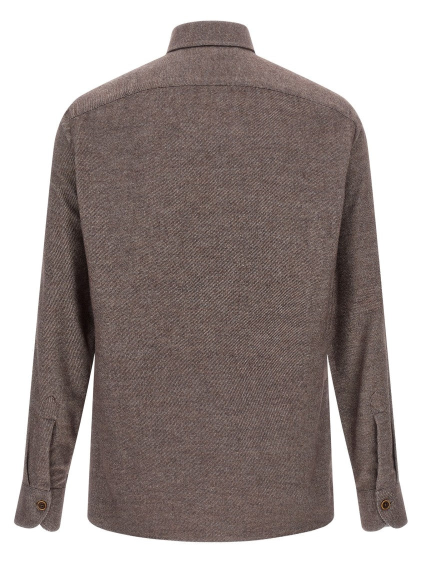 Borriello Micro Striped Mélange Cotton Flannel Shirt