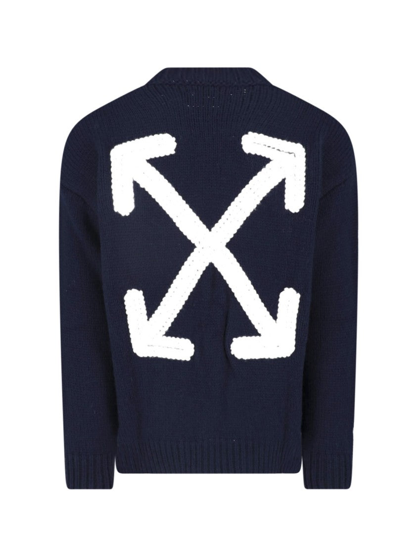 Off-White Blue Wool Arrow Knitted Crewneck Sweater