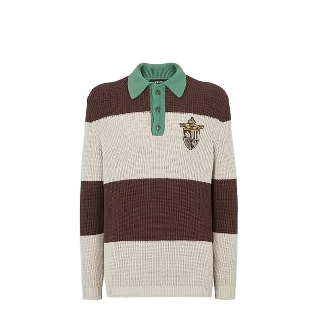 Fendi Textured Knit Polo Shirt With Contrasting Stripes