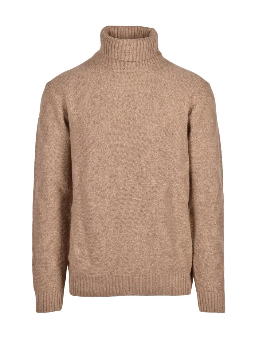 Cashmere Company P. Embroidered Beige Turtleneck Sweater With Ribbed Details