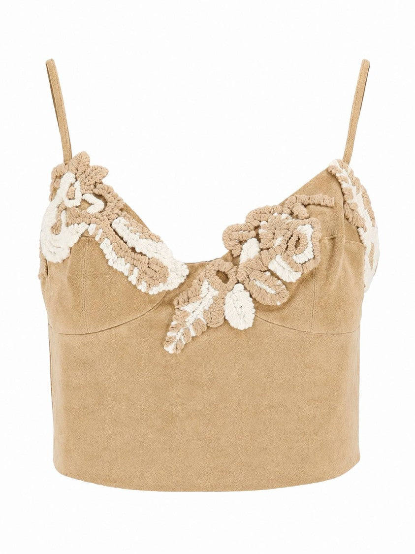 Ermanno Scervino Embroidered Sweetheart Neckline Cropped Tank Top