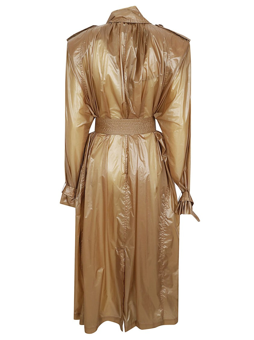Saint Laurent Glossy Structured Coat With Padded Shoulders