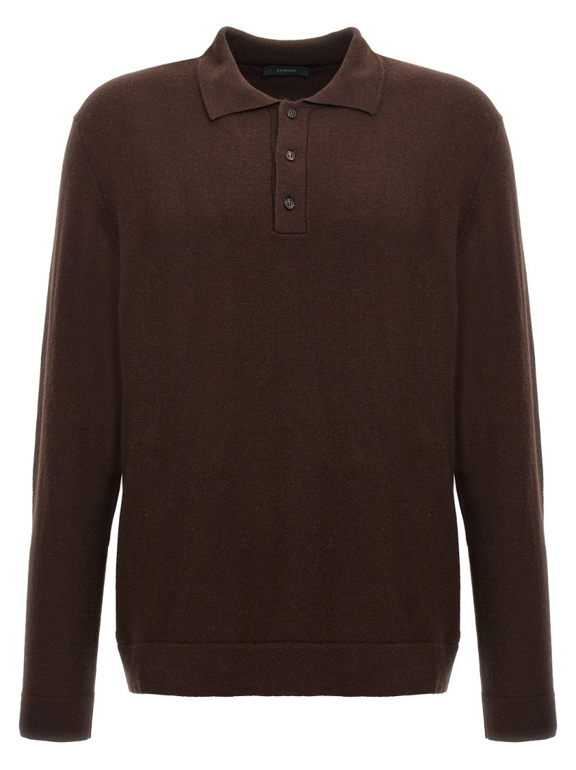 Zanone Cashmere And Virgin Wool Polo Shirt With Classic Collar