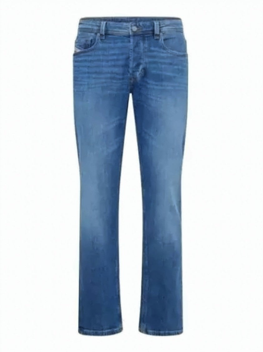 Diesel Medium Blue Straight-Leg Denim Pants With Whiskering Details