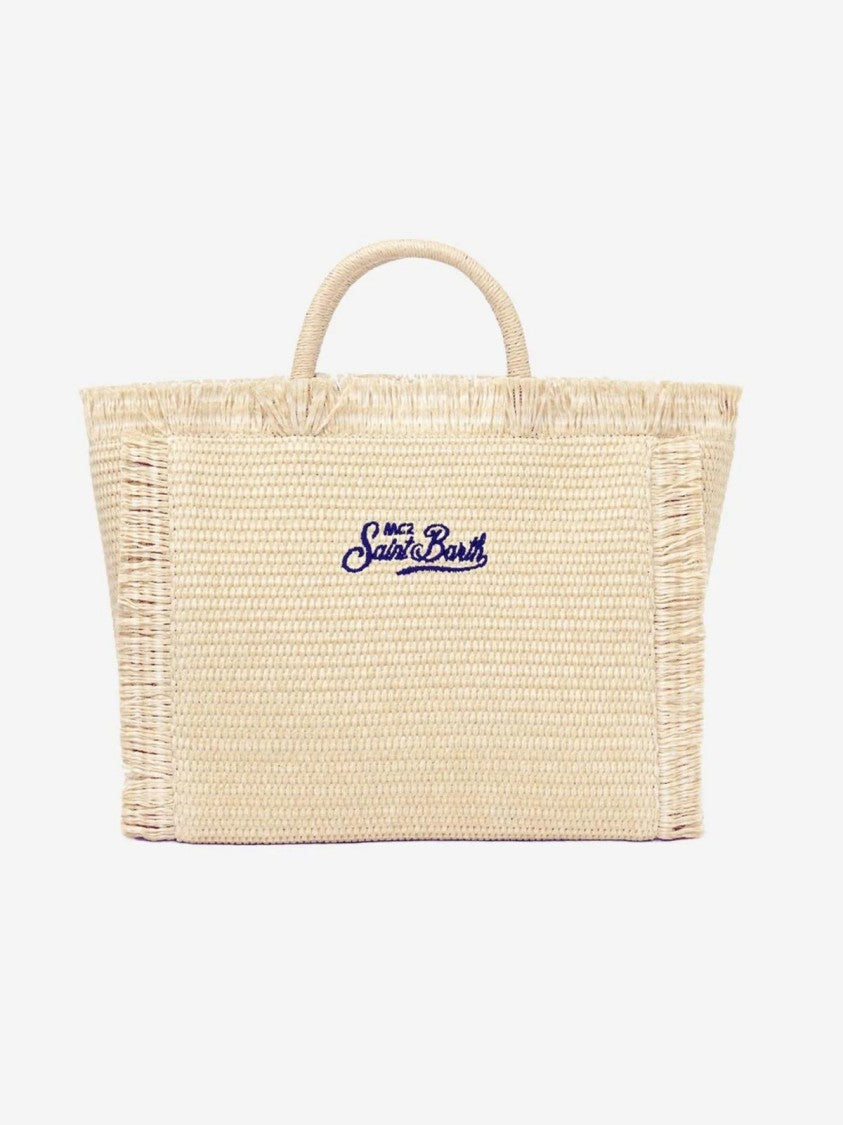 Mc2 Saint Barth Rectangular Woven Tote Bag With Fringed Edges