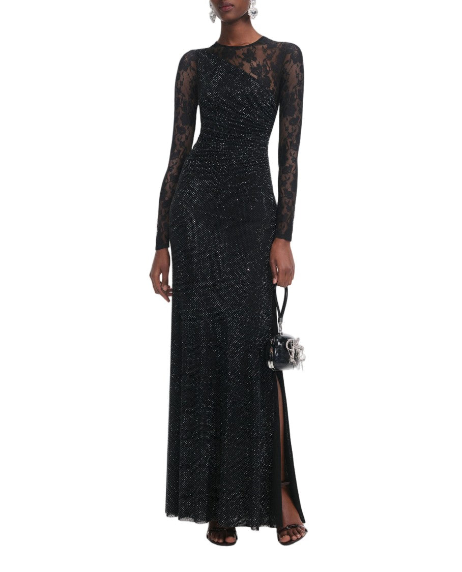 Self-Portrait Rhinestone-Embellished Lace Maxi Dress With Side Slit