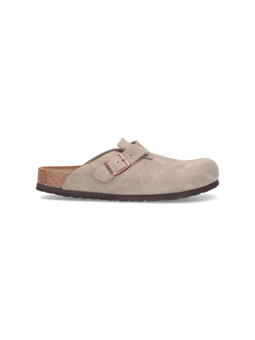 Birkenstock Suede Taupe Slip-On Mules With Adjustable Strap