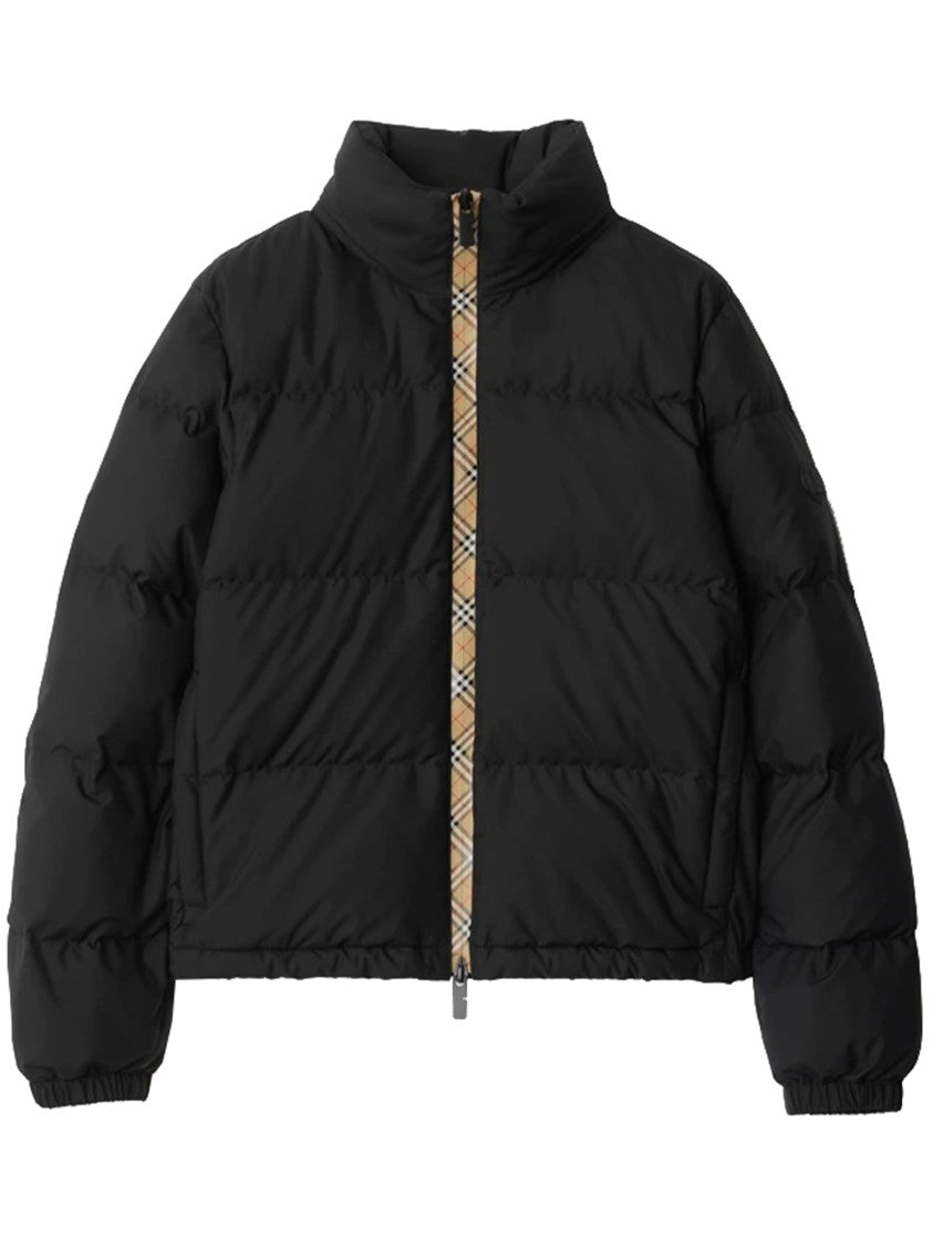 Burberry Cropped Puffer Jacket With High Collar And Check Pattern Trim
