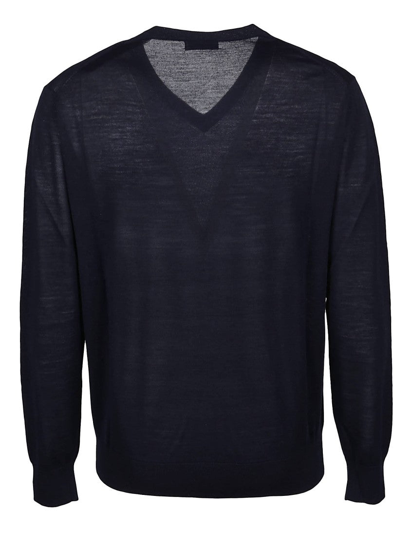 Ballantyne Black Plain Wool V-Neck Sweater