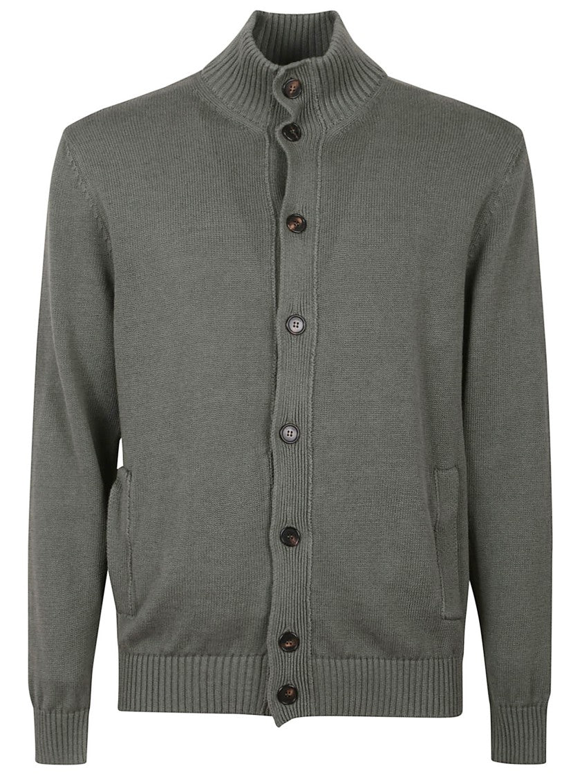 Zanone Ribbed Knit Cardigan With High Collar
