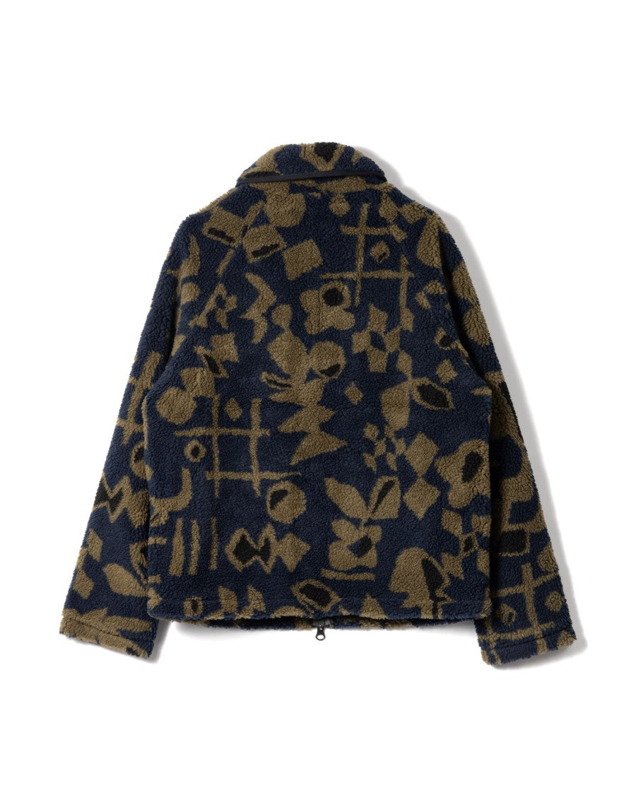 Wax London Navy Fleece Jacket With Khaki Abstract Pattern