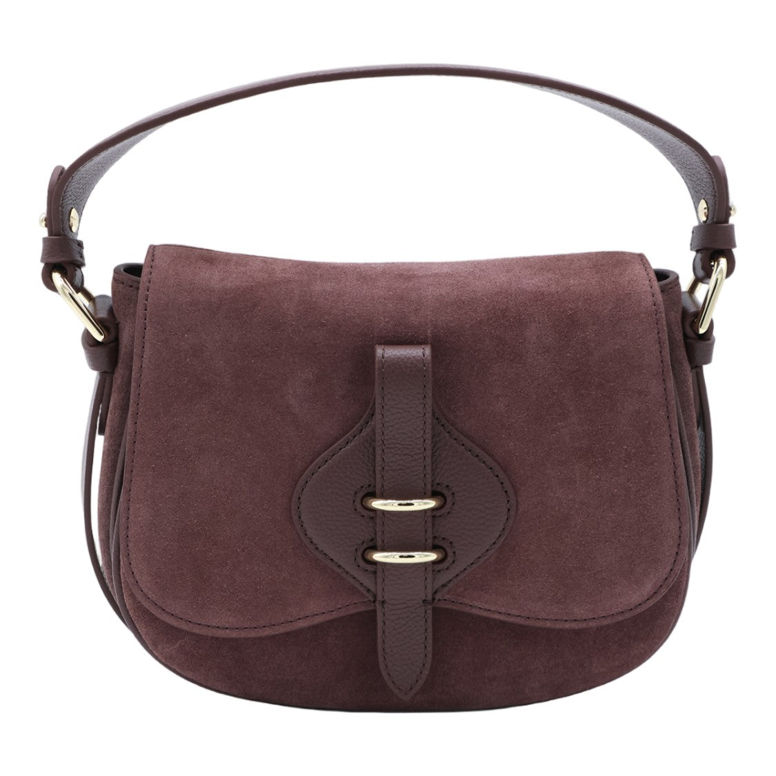 Coccinelle Structured Brown Leather Handbag With Gold-Tone Hardware
