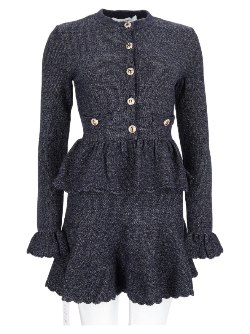 Self-Portrait Blue Peplum Textured Knit Mini Dress