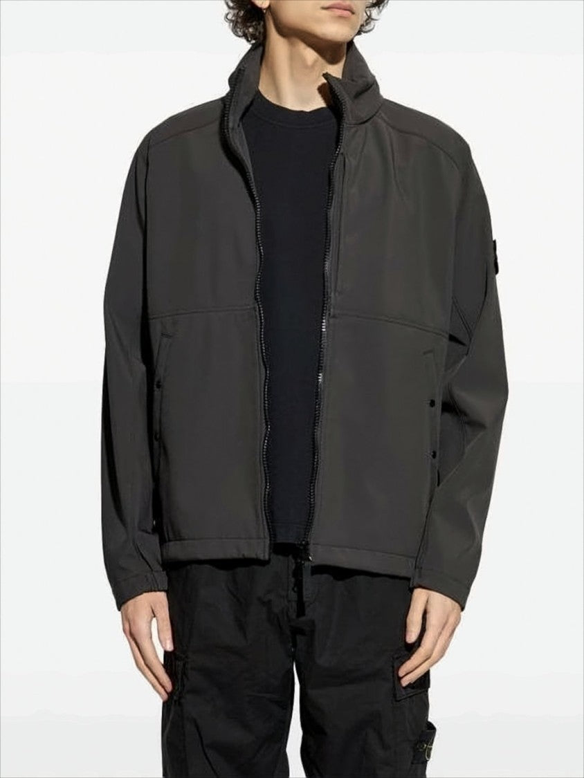 Stone Island Relaxed Fit Grey Jacket With High Collar And Zipper Closure
