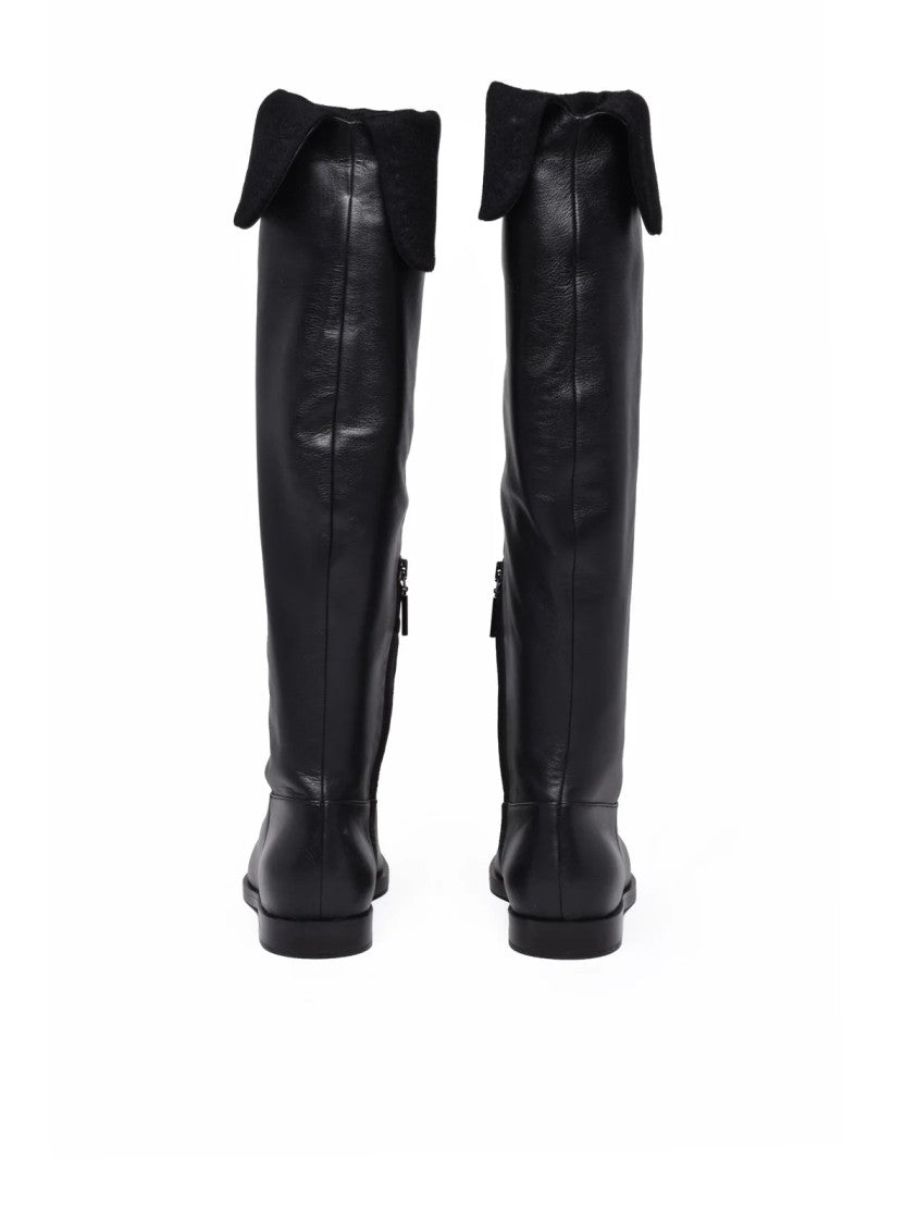 Max Mara Black Leather Brigg Boots