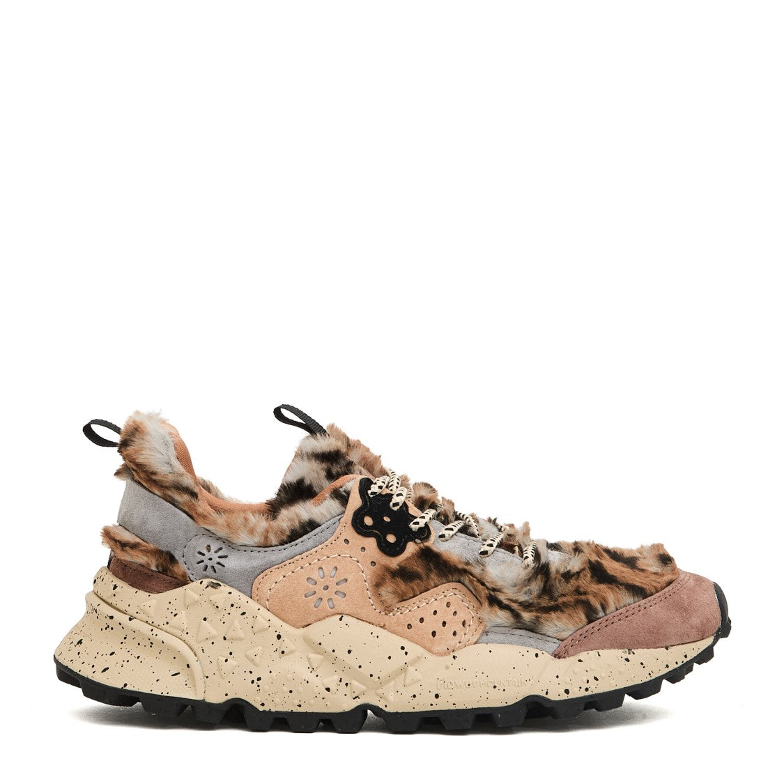 Flower Mountain Chunky Sneakers With Leopard Fur And Suede Detailing