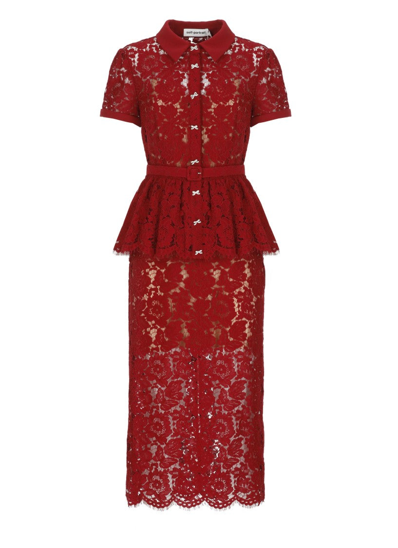 Self-Portrait Lace Peplum Midi Dress