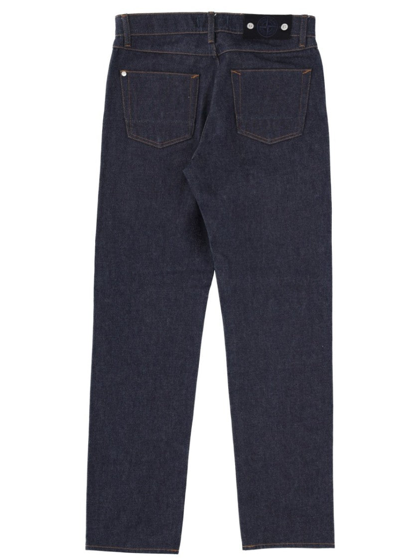 Stone Island Straight-Leg Indigo Contrast Stitching Jeans
