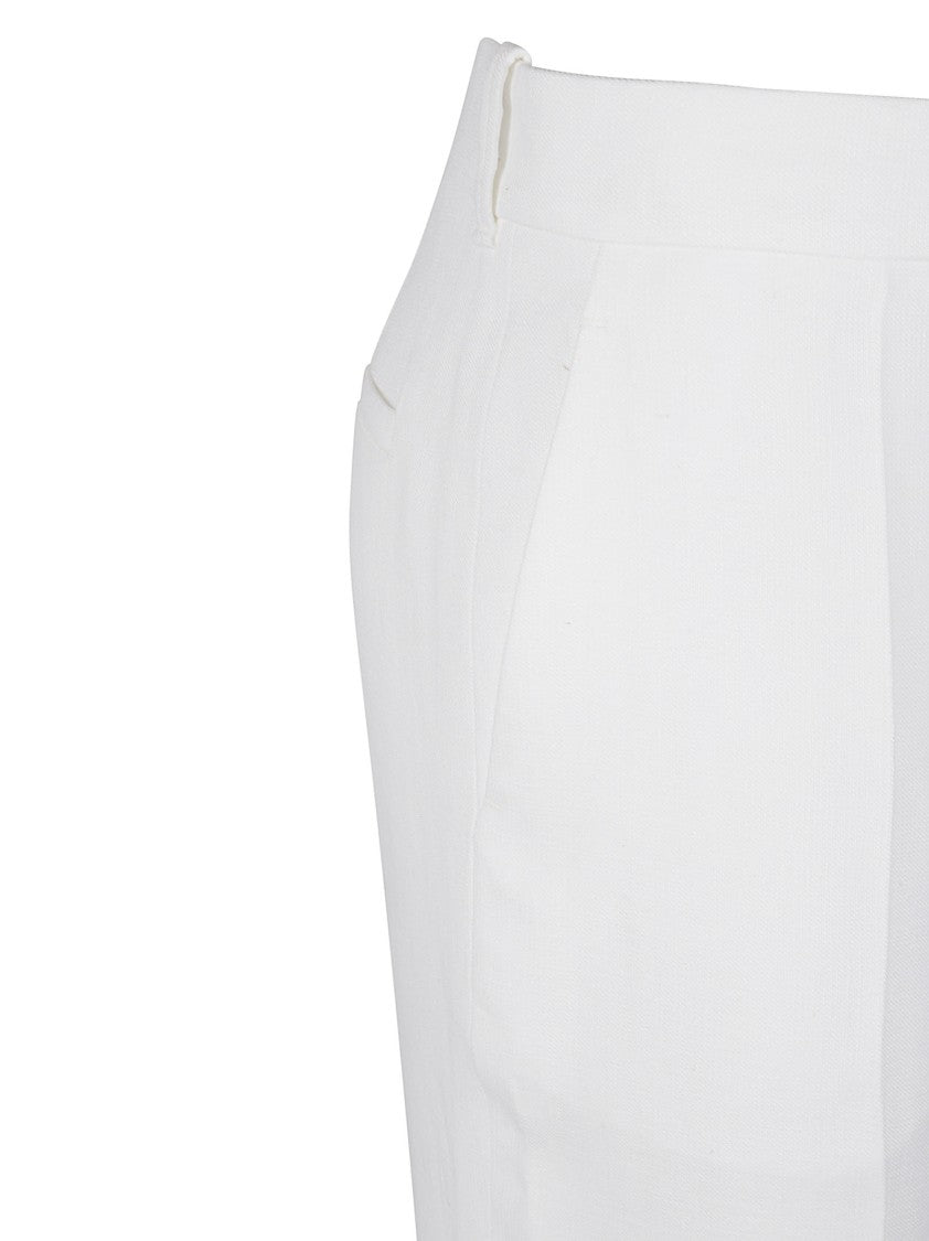 Chloé Flared White Trousers In Silk-Linen Blend