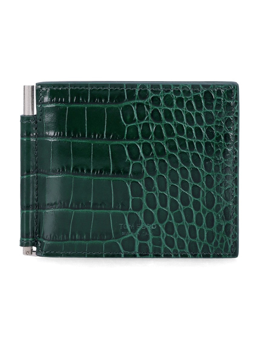 Tom Ford Crocodile-Embossed Leather Money Clip Wallet