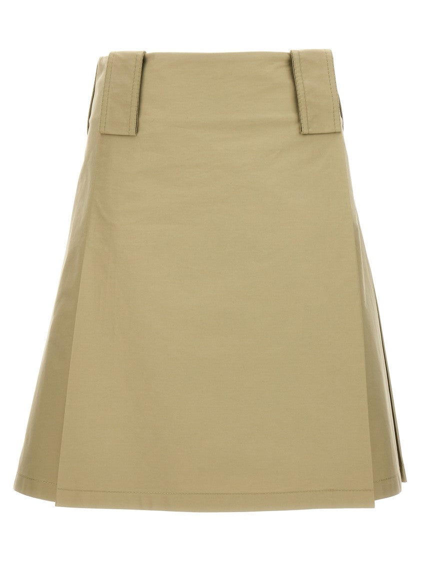 Burberry Pleated Cotton Skirt With Wallet Closure And Button Details