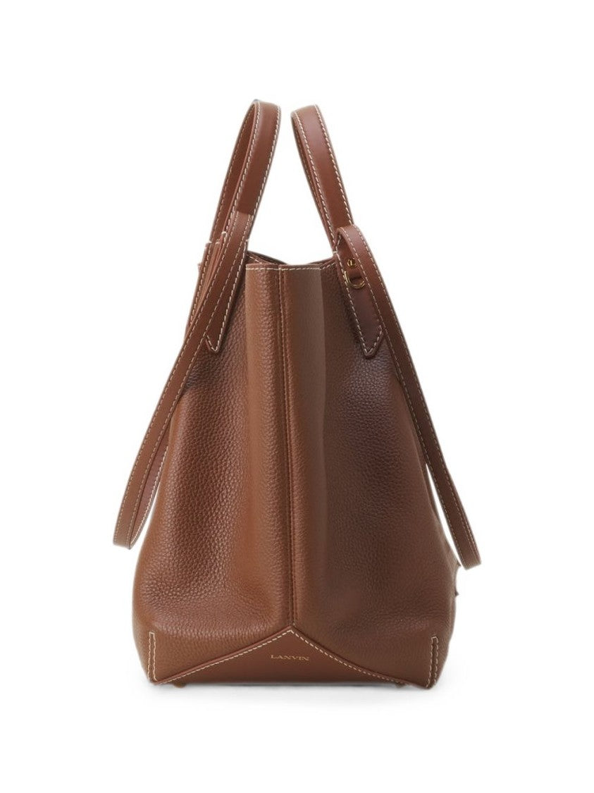 Lanvin Textured Brown Leather Tote Bag With Embossed Branding