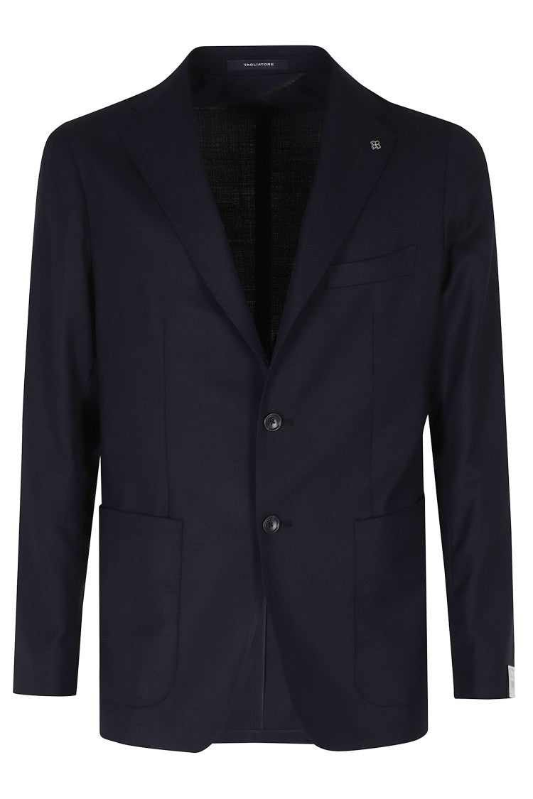 Tagliatore Blue Single-Breasted Lapel Silver Embellishment Wool Blazer