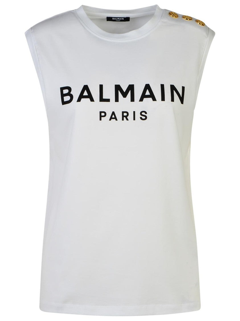 Balmain White Cotton Tank Top