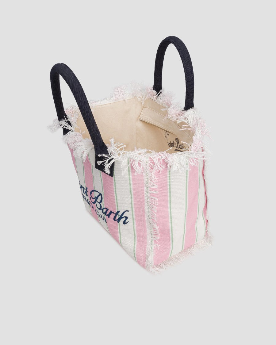 Mc2 Saint Barth Spacious Vertical Striped Tote Bag With Embroidered Accent