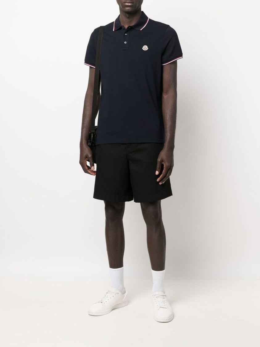 Moncler Short-Sleeve Polo Shirt With Ribbed Collar And Striped Accents