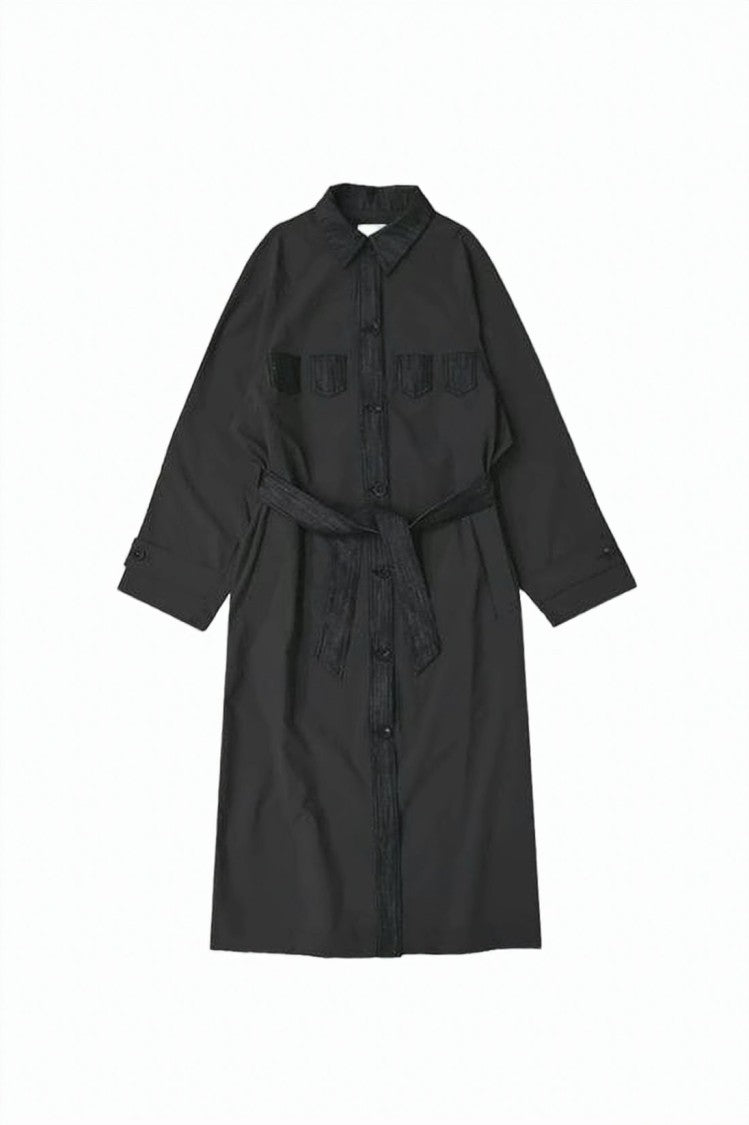Paloma Wool Belted Long Jacket With Classic Collar And Flap Pockets