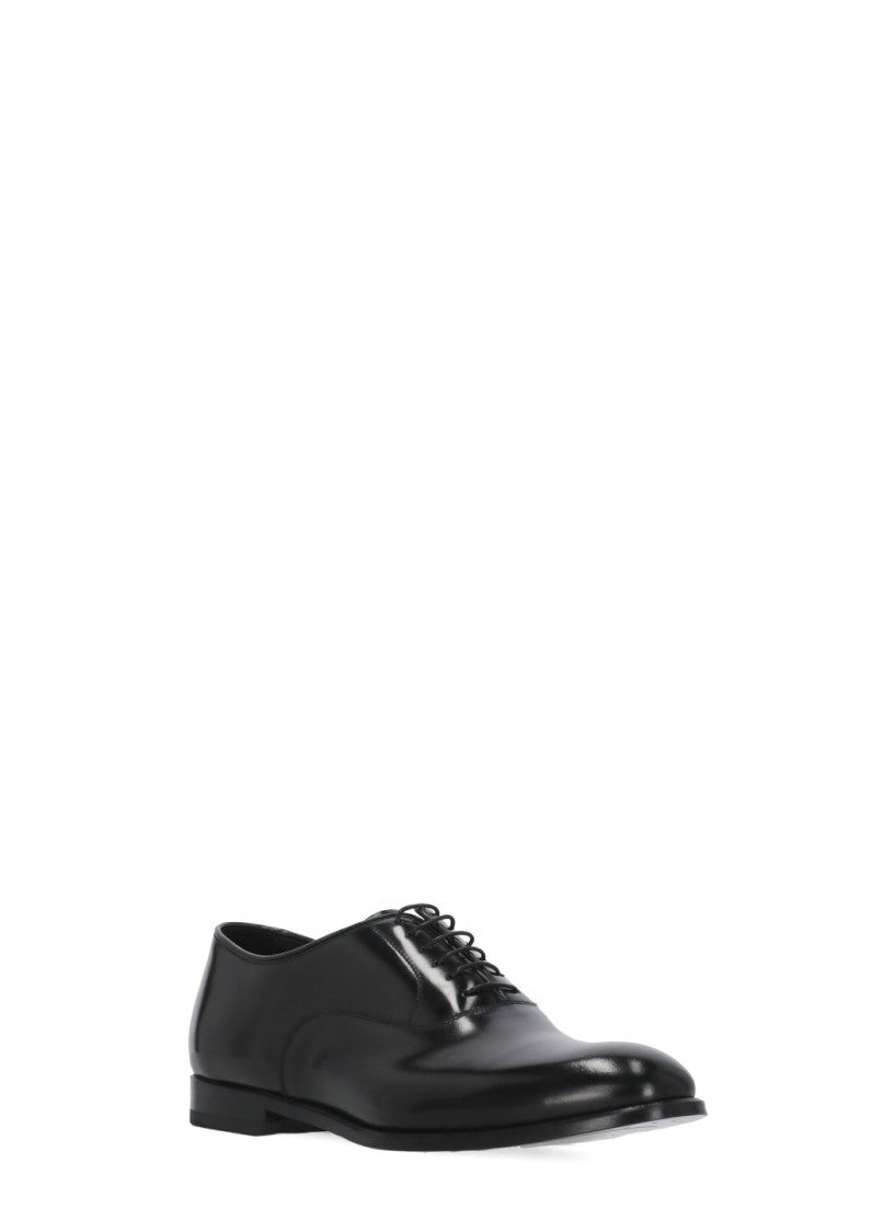Doucal's Black Smooth Leather Lace-Up Shoes