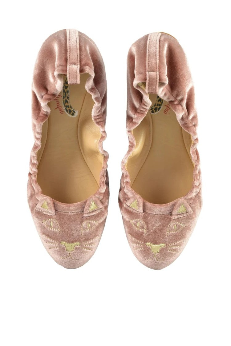 Charlotte Olimpya Velvet Ballerinas With Gathered Elasticized Edge