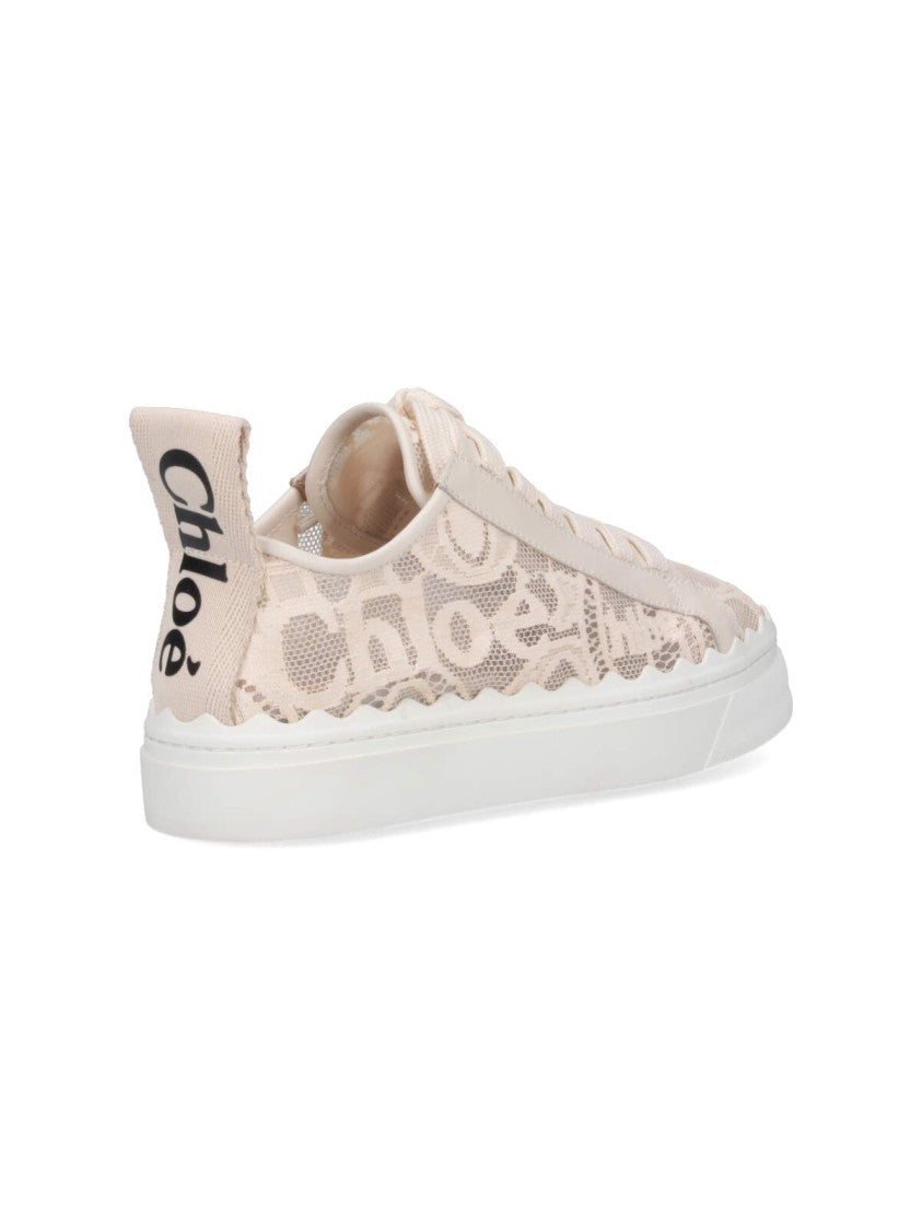 Chloé Beige Lauren Embroidered Mesh Sneakers
