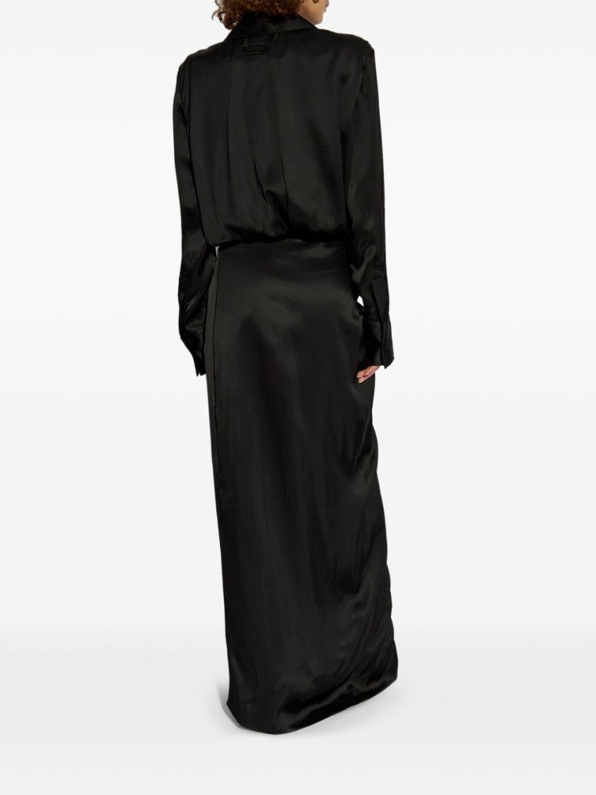 The Attico Long Black Satin Shirt Dress