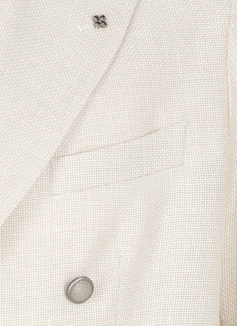 Tagliatore Ivory Linen And Wool Doublebreasted Jacket