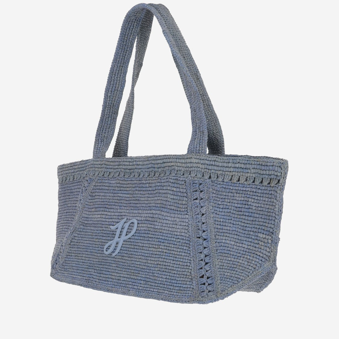 Patou Raffia Tote With Embroidered Logo