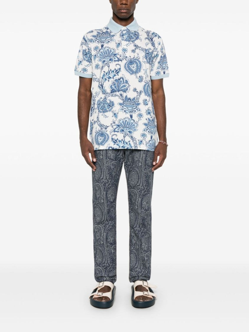 Etro Floral Print Polo In Sky Blue