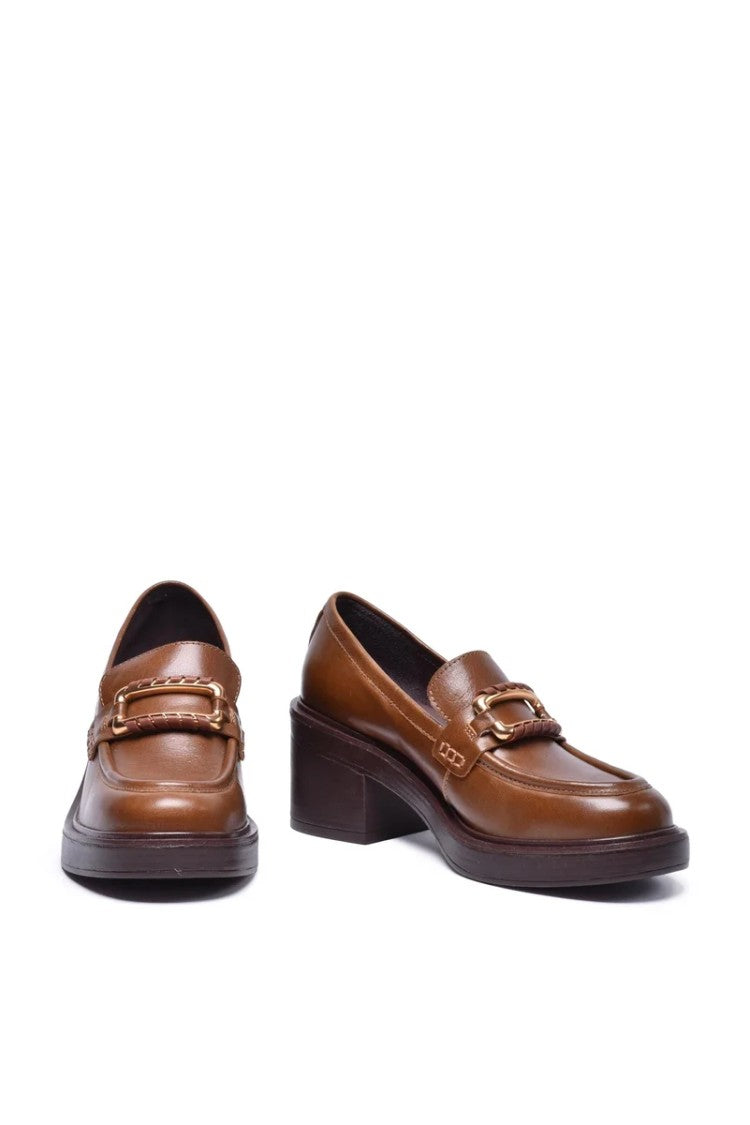 Emanuélle Vee Brown Leather Rubber Women's Loafer