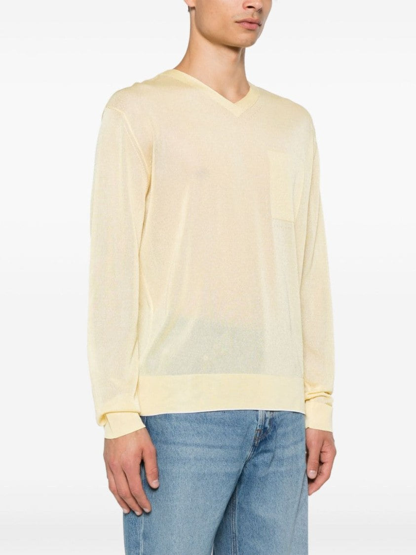 Jacquemus Light Yellow Semi-Sheer Knit V-Neck Sweater