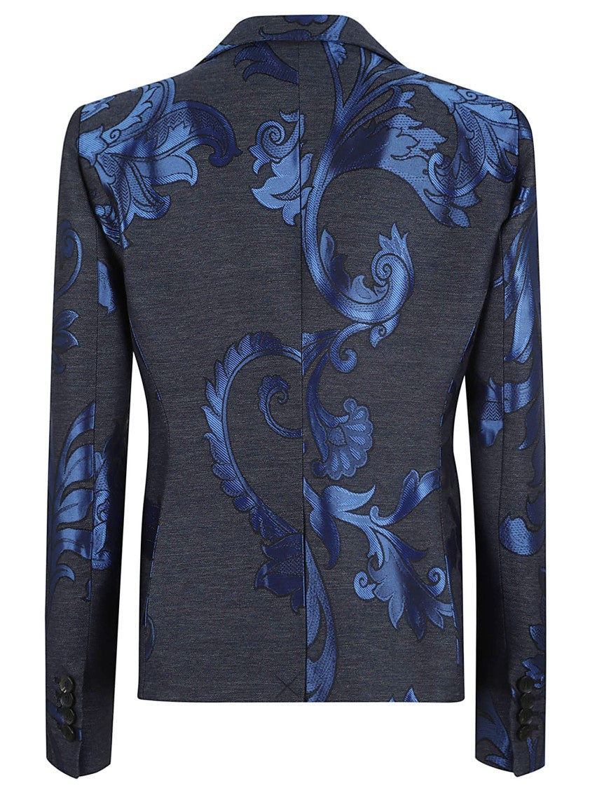 Etro Tailored Blue Floral Jacquard Denim Jacket