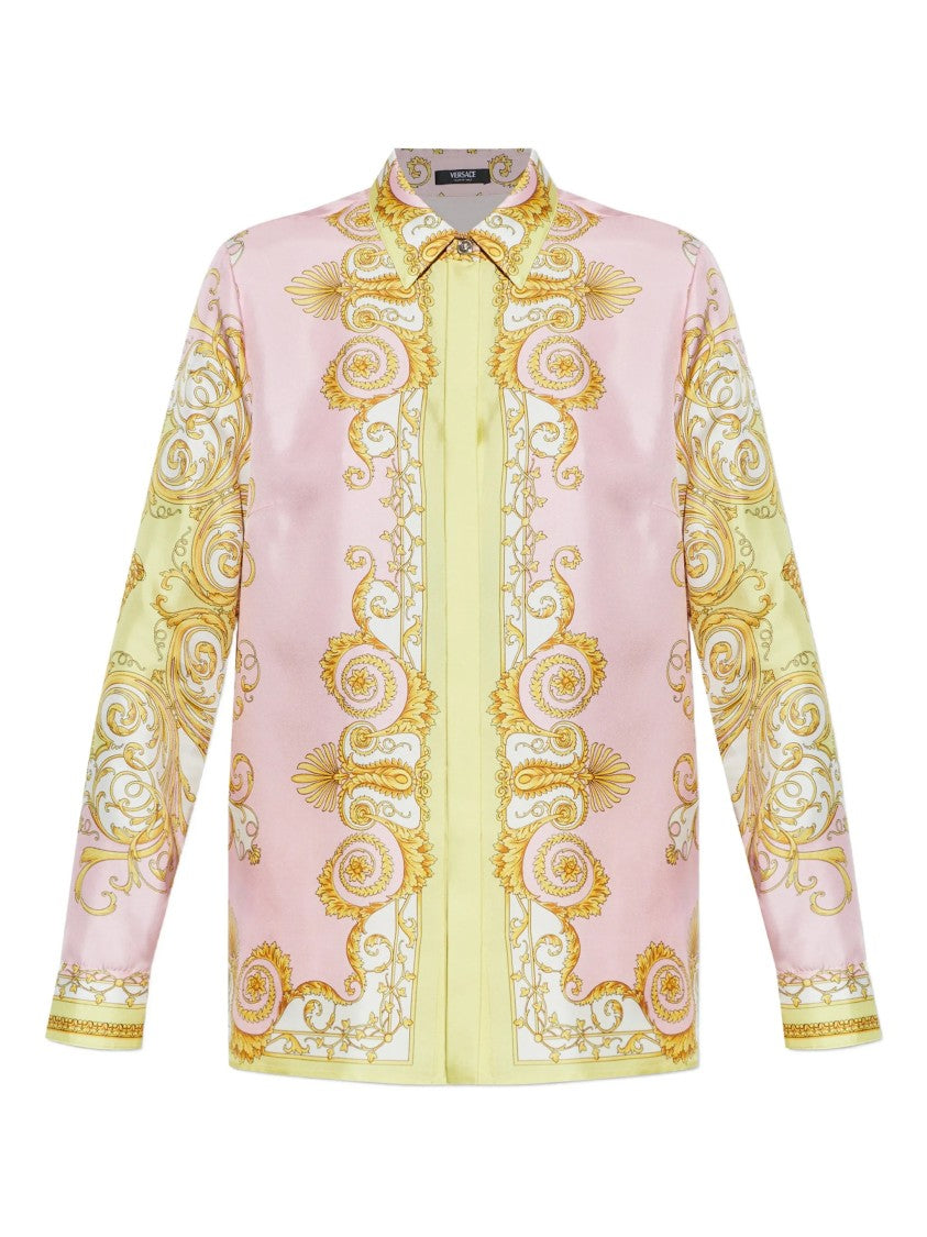 Versace Pastel Pink Baroque-Inspired Silk Scroll Shirt