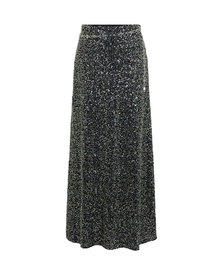 Rabanne Flowing Black Maxi Skirt With Textured Appliques