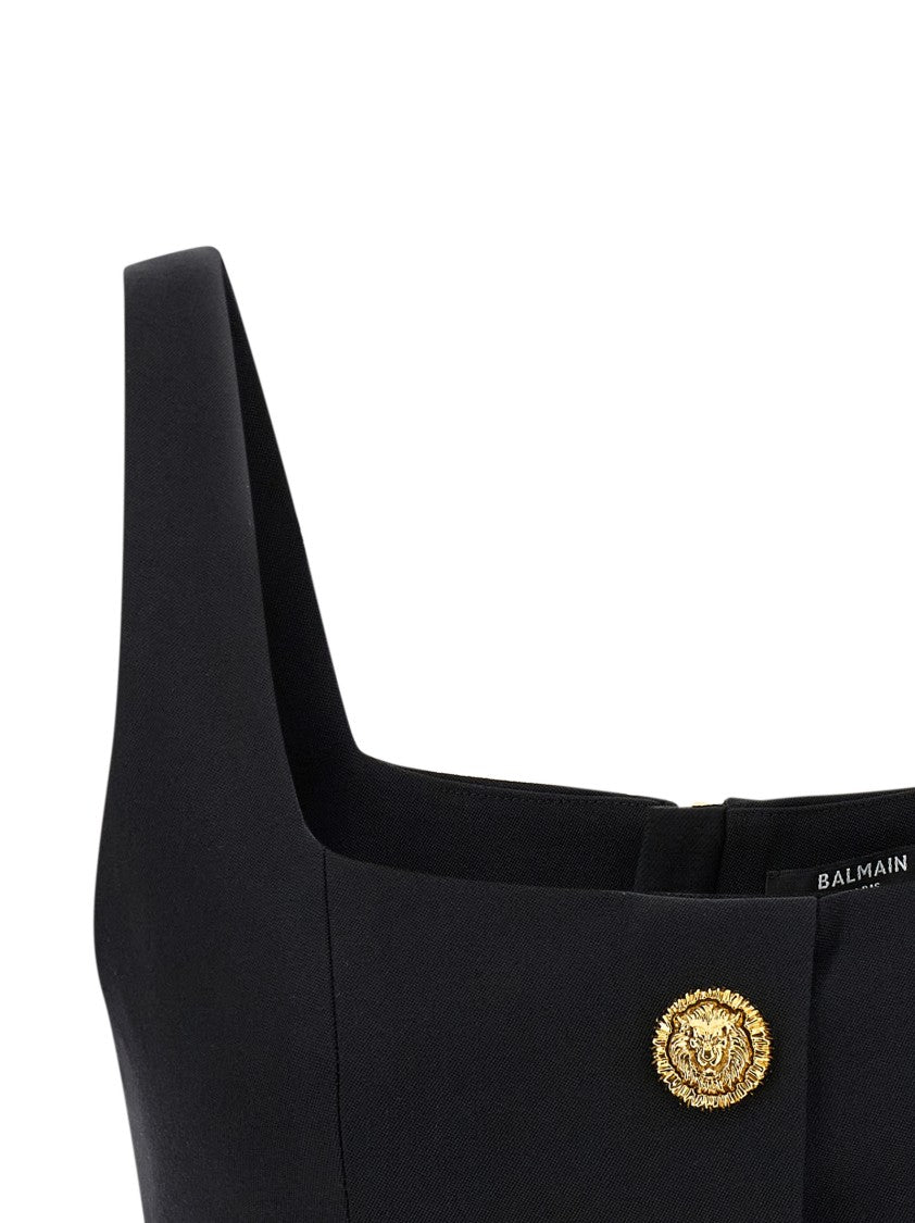 Balmain Cropped Wool Top With Ornate Lion Head Buttons