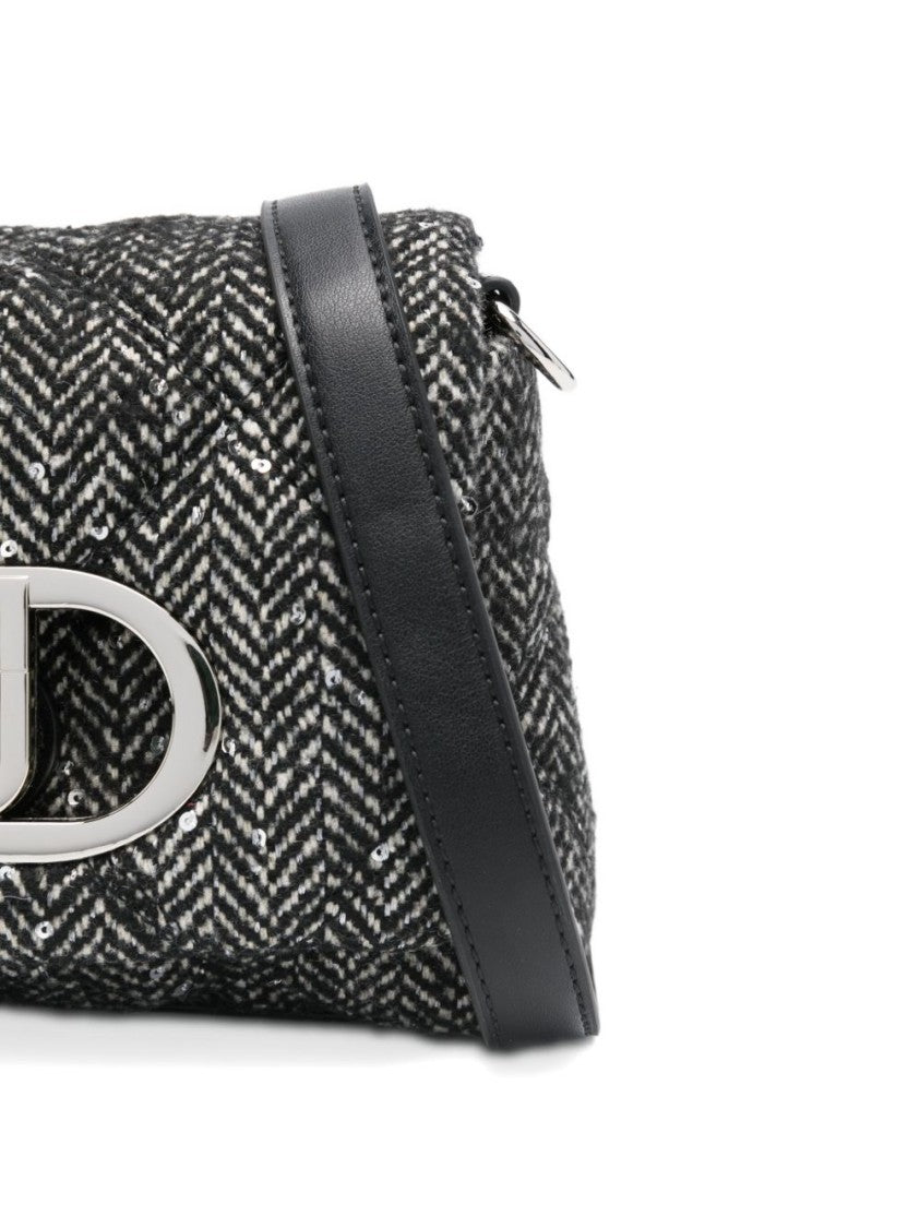 Liu Jo Textured Herringbone Black Bag With Metallic Clasp