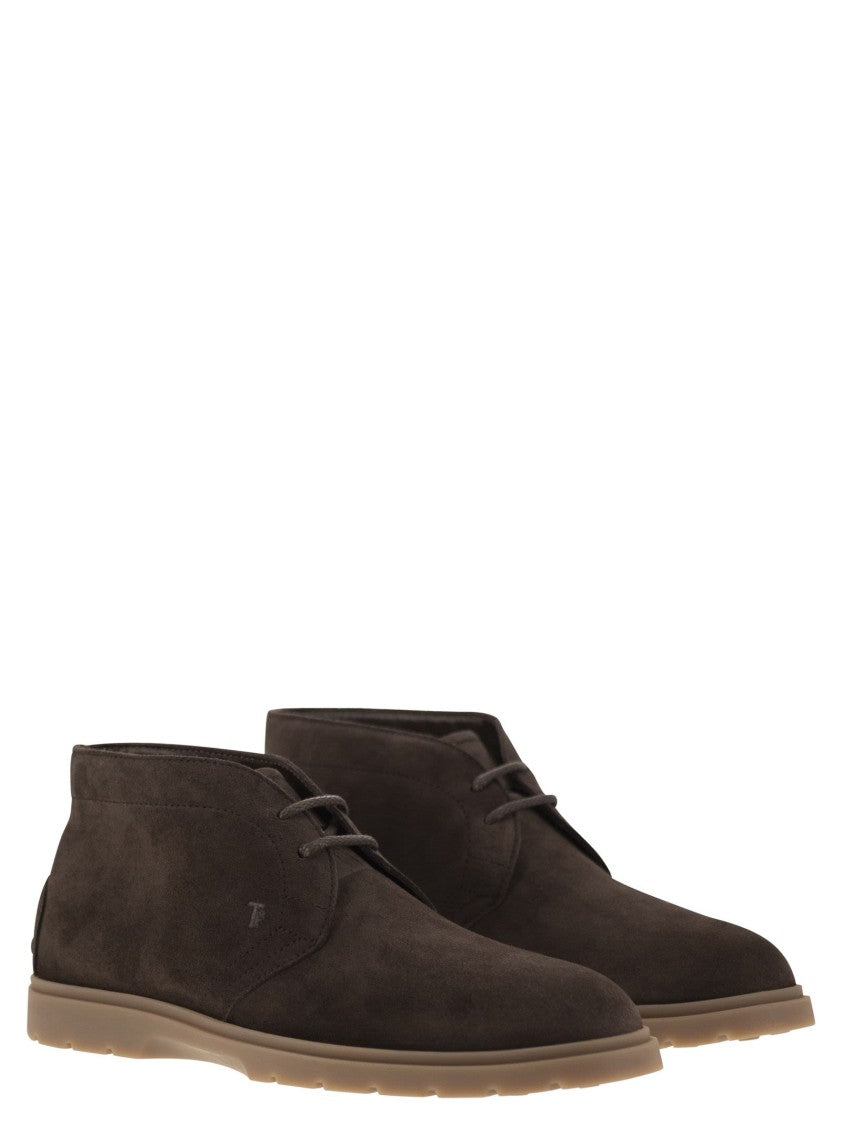 Tod's Rich Suede Ankle Boots With Embossed Monogram