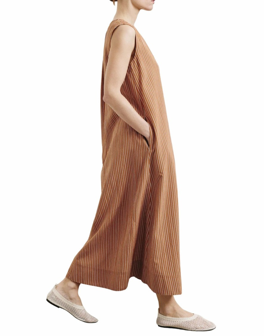 Pomandère Long Striped Technical Viscose Dress In Apricot